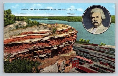Vintage Lovers Leap Mississippi River Hannibal MO Mark Twain Postcard 1956