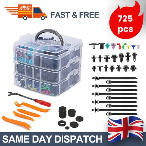 725-Piece Car Clip Set with Tool: Push Clips, Fasteners & Cable Ties ...