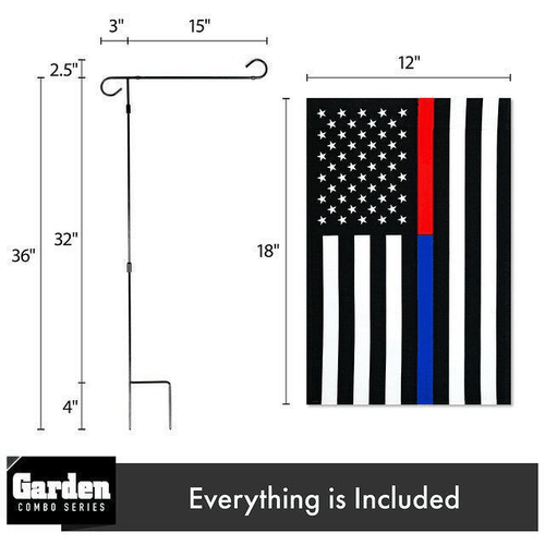G128 Combo Pack: Garden Flag Stand Black 36x16 Inch & Garden Flag Thin Blue and - Picture 2 of 9