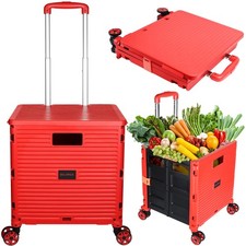 Foldable Utility Cart Portable Collapsible Crate Rolling Carts with Wheels Ro...