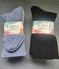 K Bell Women's Size 5.5-10 Modal Roll Top Crew Socks 6 Pairs