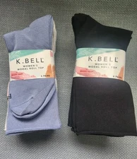 K Bell Women's Size 5.5-10 Modal Roll Top Crew Socks 6 Pairs