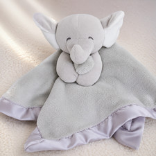 Carter  s Gray Elephant Baby Lovey Security Blanket Satin Edge Plush 14 Inch