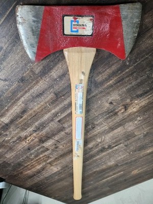 Vintage Council Made In USA  Double Bladed Sided Red Axe With Handle Old Stock