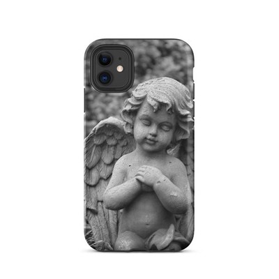 Peaceful Cherub Angel Statue Black White Tough Case for iPhone 