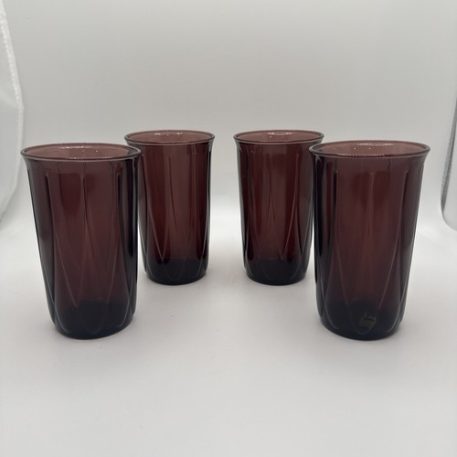 Vintage Hazel Atlas Newport Hairpin Amethyst Tumbler Set of 4, 9 ounce 4.5”