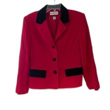 Vintage First Issue Red  Black 100 Wool Blazer by Liz Claiborne Made in USA 6