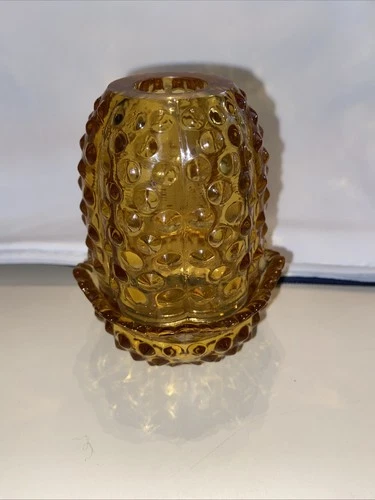Fenton Vintage Amber Hobnail Art Glass Fairy Votive 2 Piece 4.5” Tall