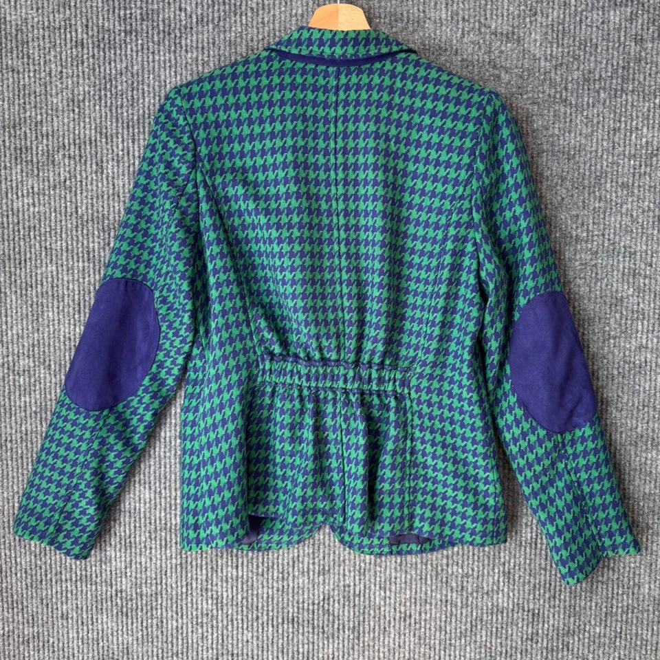 Vintage Y2K Revival Blazer 6 Houndstooth Elbow Patch Green Blue Equestrian Flair - Image 3 of 4