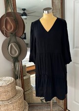 NWT Women's Ann Taylor Loft Basic Black Peasant A-Line Dress Sheer Tiered Sz S