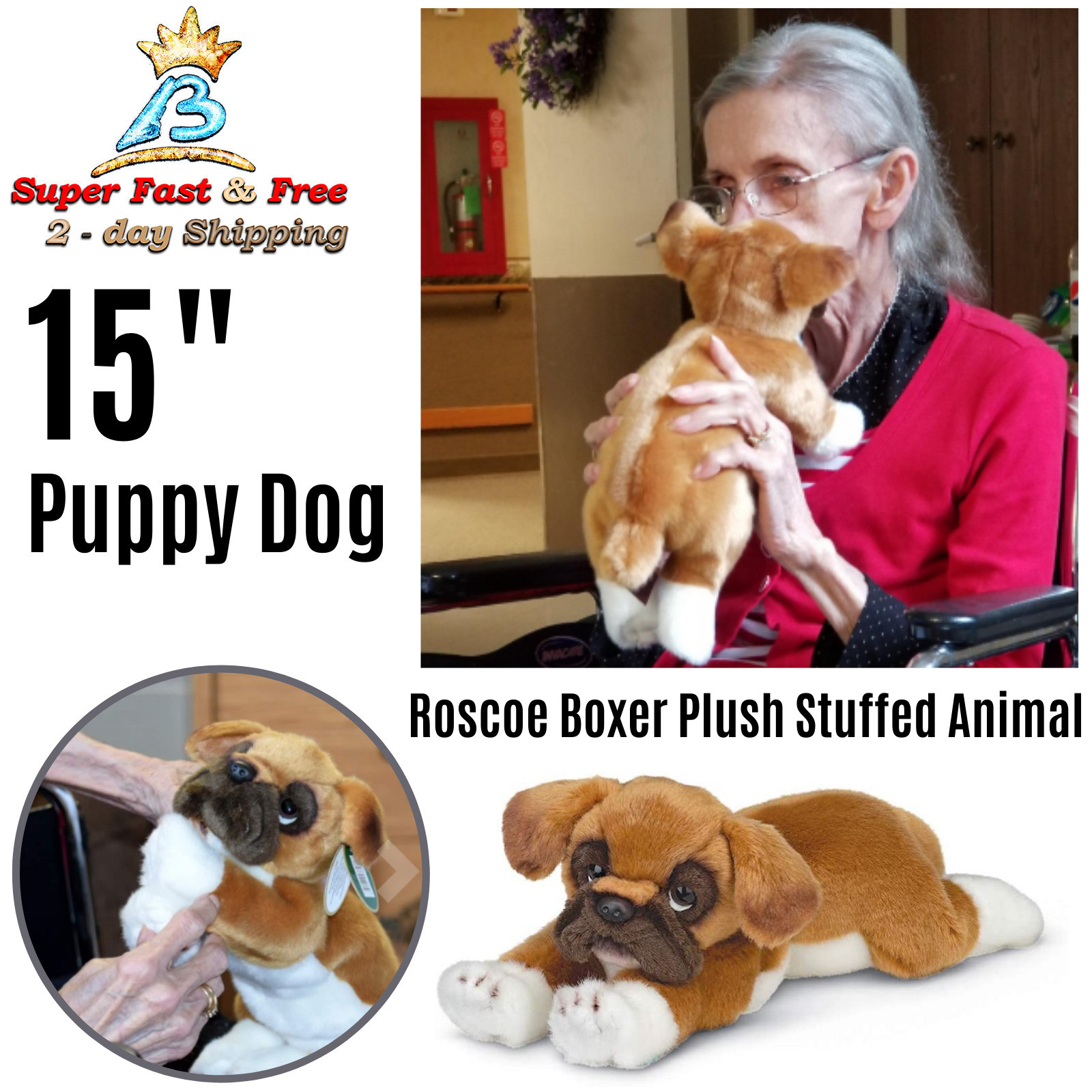 Stuffed Toy Puppy Dog Roscoe Boxer Kitten Animal Plush Collection Decor 15"