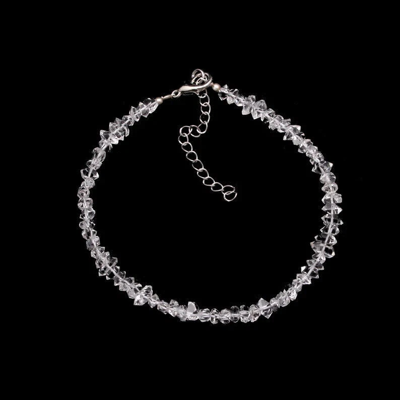 A++ Herkimer Diamond Quartz 4-6mm Point Nuggets Chips Gemstone Bracelet 7" - Image 2 of 4