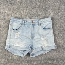 PACSUN High Rise Super Stretch Shortie Denim Shorts Size 27 Cuff Light Wash