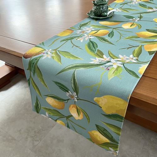 Floral Lemon Cotton Linen Printed Table Runner Garden Blossoms Flower Home Décor - Picture 7 of 21