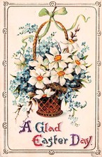 Antique Easter Card Basket Spring Flowers Victorian Display Vtg Postcard F7