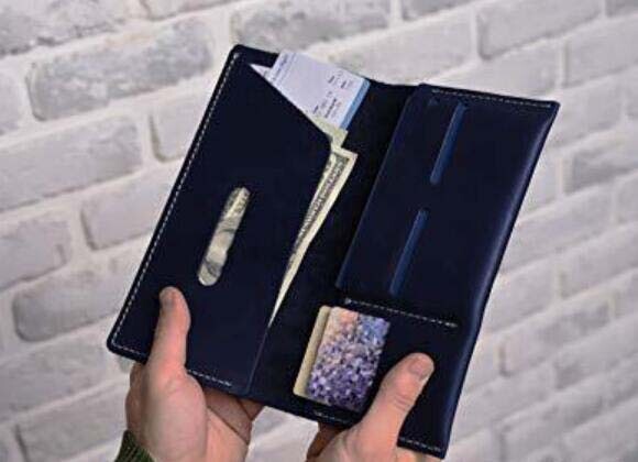 Black Cow Leather Passport Holder Wallet with Card Slots and Ticket Pocket H84-image