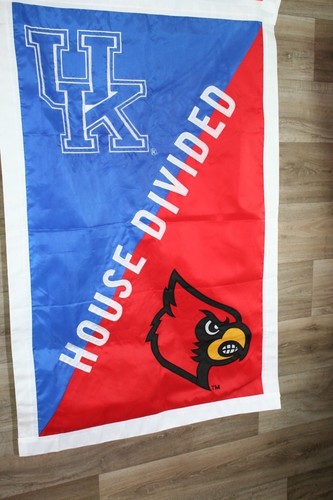 A House Divided Louisville Cardinals & Kentucky Wildcats DS Applique House Flag - Picture 4 of 7