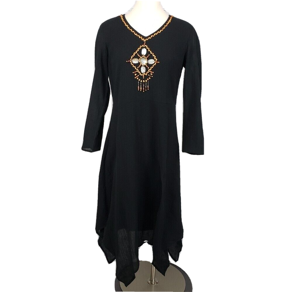 Anthony Design Womens Dress Size S Black Midi Boho Ethnic Hippie Grunge Art  Deco | eBay