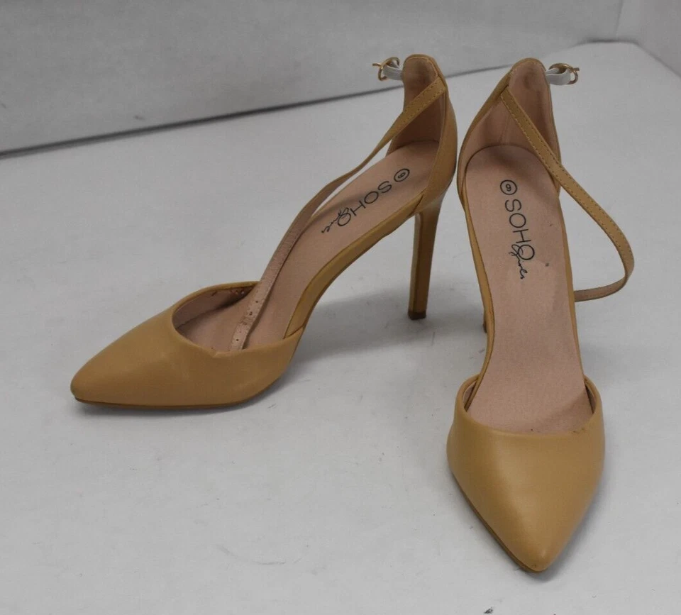 Soho 米色尖头踝带 4-1/2 英寸细跟凉鞋女式 9 码 — 第 2/4 张图片