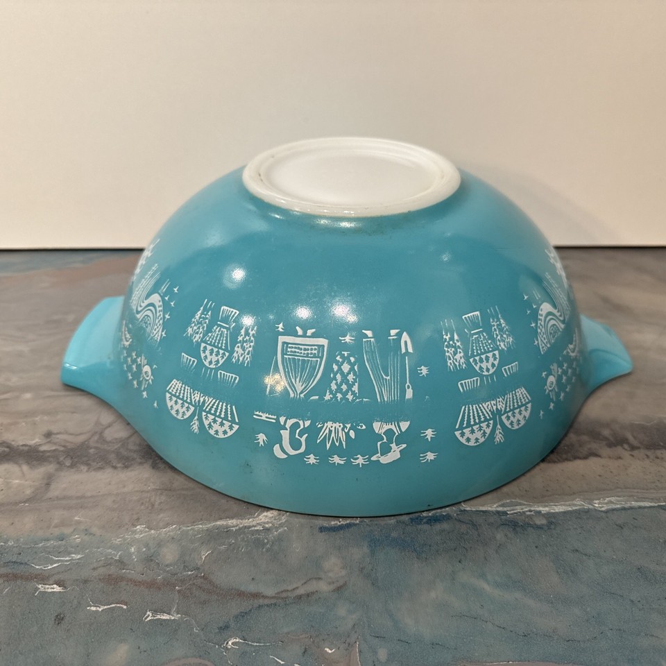 Pyrex FACTORY SMEAR Turquoise Butterprint 444 Mixing Bowl MISPRINT ...