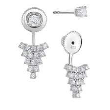 925 Sterling Silver Triangle CZ Ear Jacket Earrings Front-Back 2 in 1 Studs