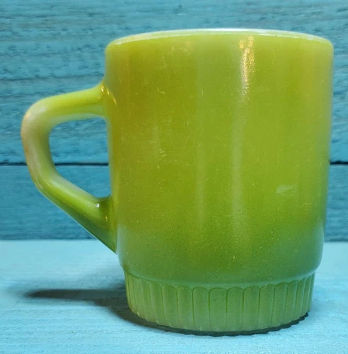 Vintage ANCHOR HOCKING Fire-King Ribbed Stackable Mug/Cup Green FREE SHIPPING!