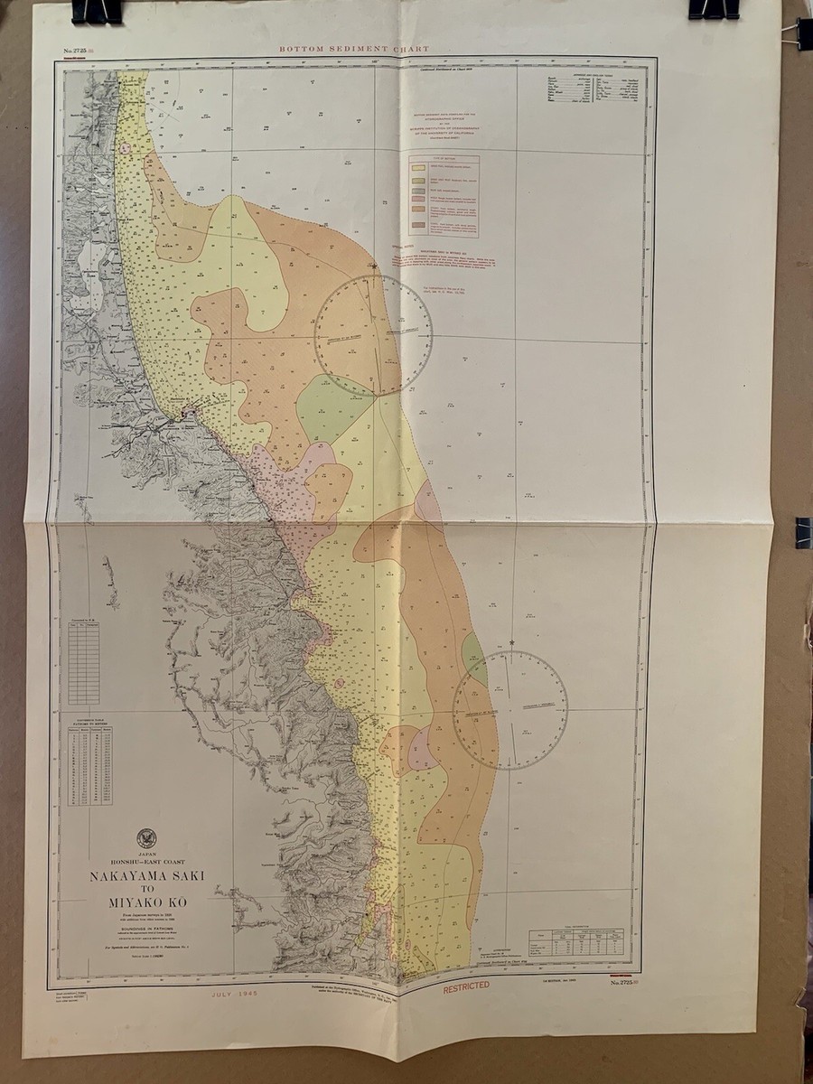 Original WWII US Navy Map Of Nakayami Saki to Miyako Japan