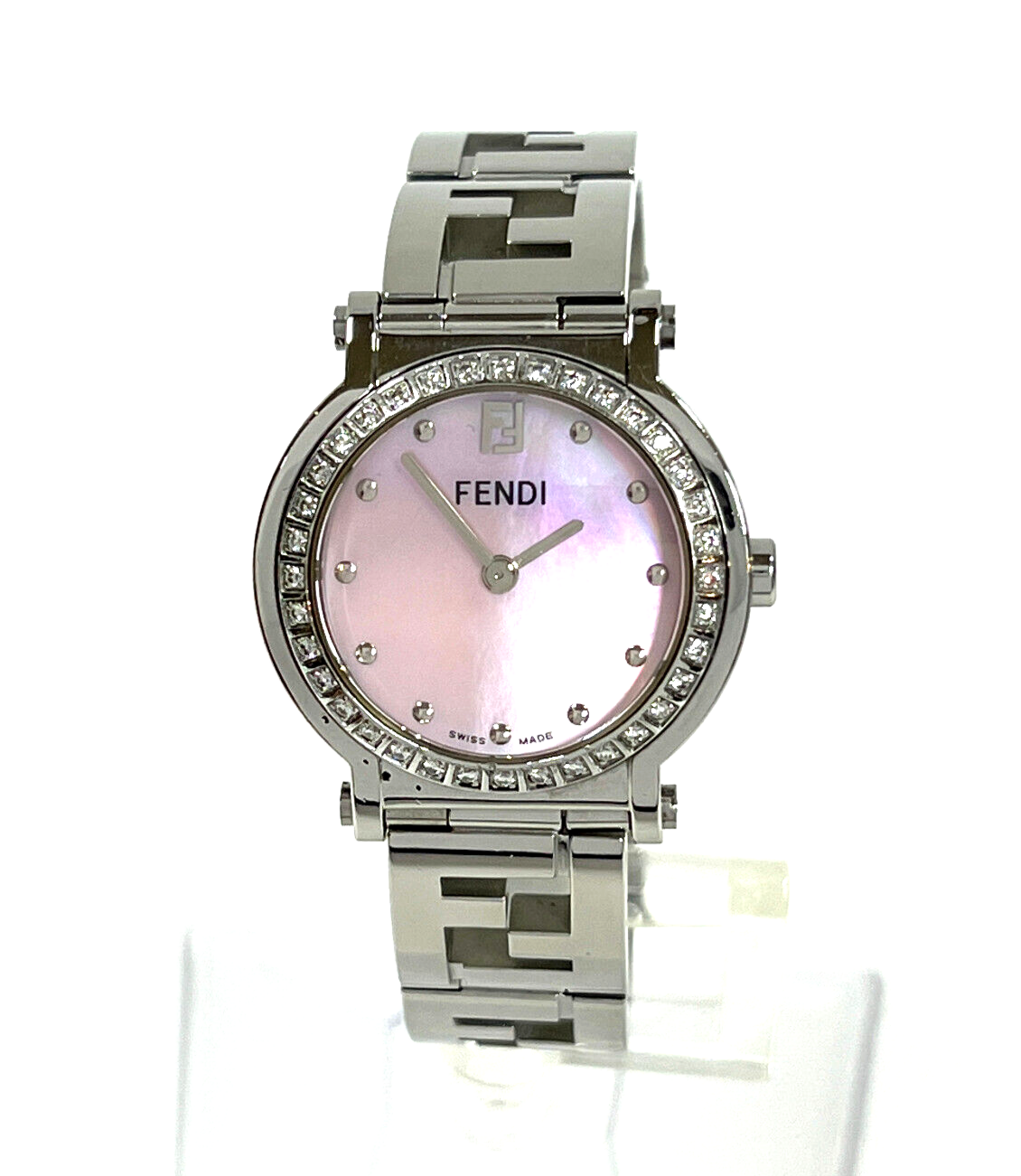 Fendi Orologi Pink MOP Diamond Bezel Stainless Steel Swiss