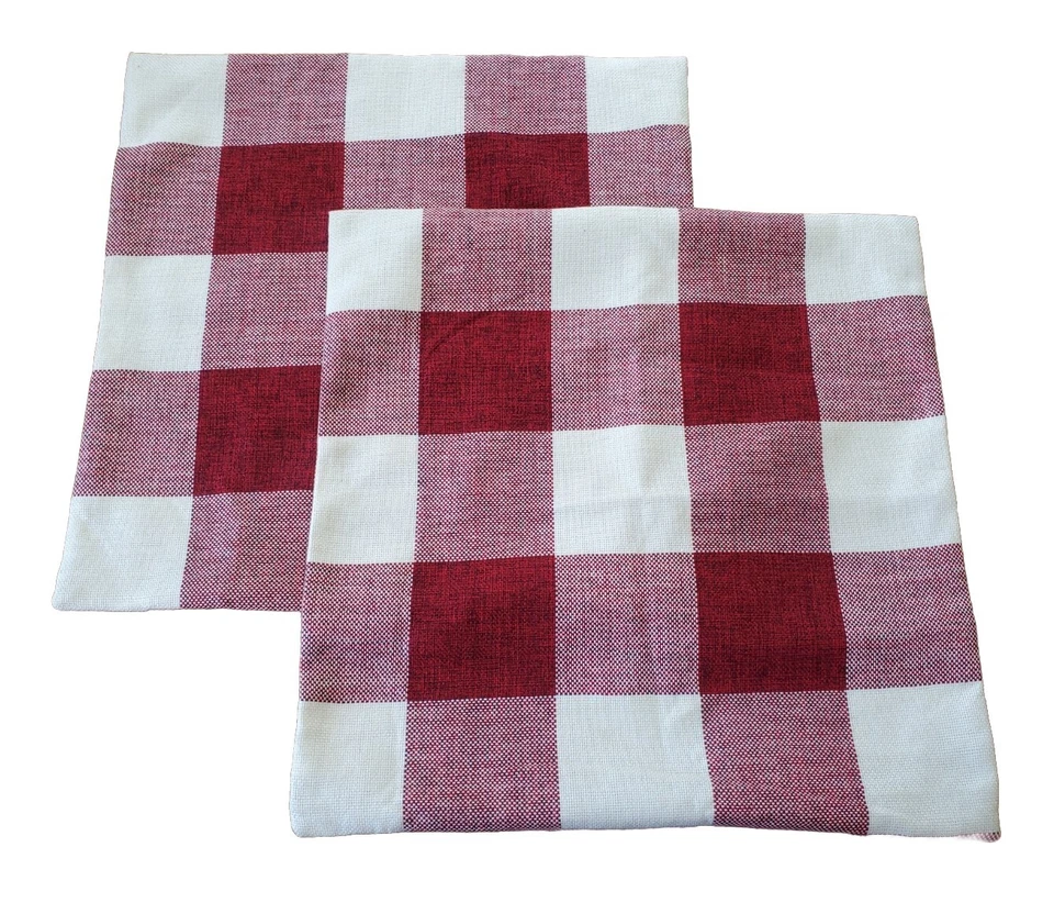 Fundas de almohada de acento estampado a cuadros 18x18 rojo y blanco decoración temática de granja Foto 2 de 4