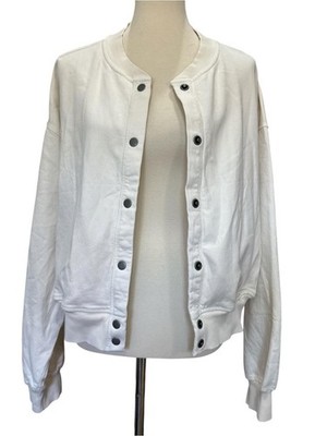 aerie White Snap-Front Bomber Jacket