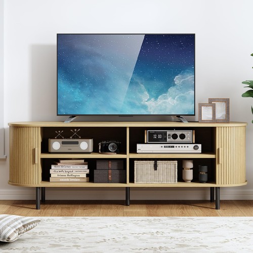 63" TV Stand with Power Outlet, Modern Media Console with Sliding Doors, Ente... - Picture 5 of 7