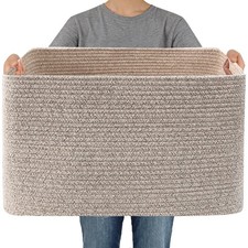 JMvicyroam 65L Large Woven Cotton Rope Blanket Basket, Oatmeal