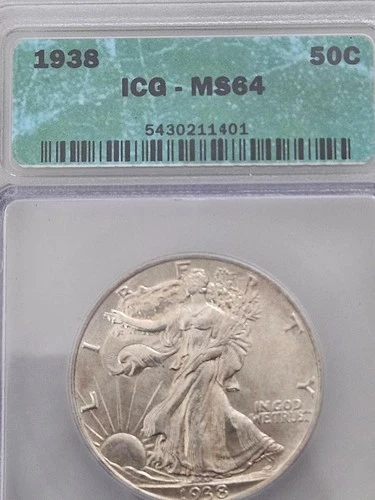1938 Walking Liberty Half Dollar In An Old ICG Case (Rattler) MS 64 REDUCED