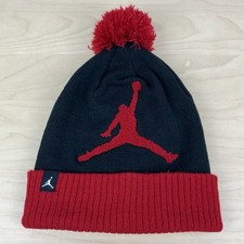 Air Jordan Winter Beanie Pom Hat Black Red Embroidered Logo Youth