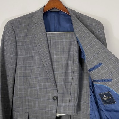 Brooks Brothers Regent Reda Brookscool Suit 40R Gray & Blue Plaid Pants 34
