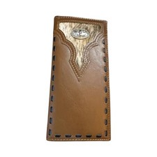Western Stakes Leather Long Wallet Cowhair Cowboy Texas Longhorn Concho Cowhide