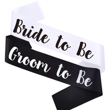 2 PCS Bride And Groom To Be Sash Black White Bachelorette Engagement Gifts