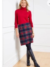 Talbots Petite Plaid A-Line Skirt Size 6P Red Blue Tartan NWOT