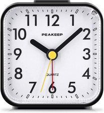 Small Battery Operated Analog Travel Alarm Clock Silent No Ticking, Lighted on D
