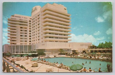 Vintage Eden Roc Hotel Miami Beach Photochrome Postcard Pool Scene
