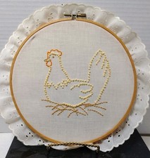  Chicken Wood Hoop Popcorn And Cross Stitch Pattern With Lace Around Hoop