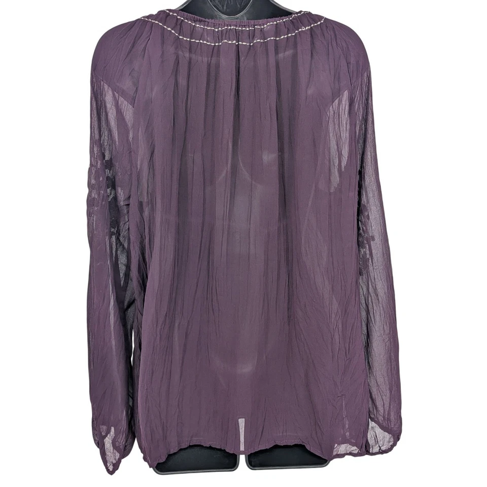 Love Stitch Embroidered Boho Peasant Top Women Size L Sheer Balloon Sleeve Artsy - Image 2 of 4