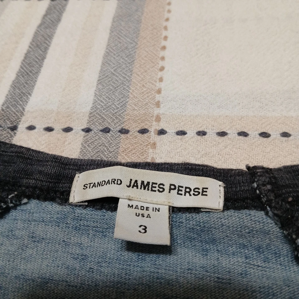 James Perse Men Blue & Grey Cotton Standard Long Sleeve Tee Shirt Size 3 (Large) - Image 2 of 4