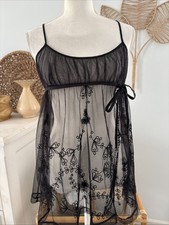 Victoria's Secret Babydoll Lingerie Dress Skirt Black Mesh Open Slit Large L