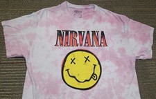 Nirvana pink tie dye graphic T-Shirt, happy smiley face, size Large