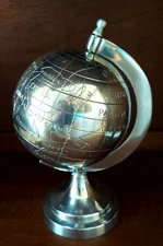 Vintage Desktop Aluminum Rotating World Globe Map Desktop 11" H 7" W