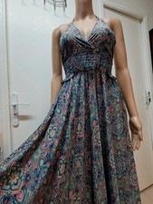 Robe longue en Soie coloré doré évasé Mandala Indienne Fleurs Fluide