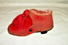 Victorian Germany Sewing Box Shoe Etui Velvet Pin Cushion Rusty Scissors Rare