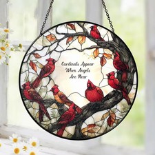 Cardinal Bird Suncatcher Glass Window Hanging Art Decor Gift