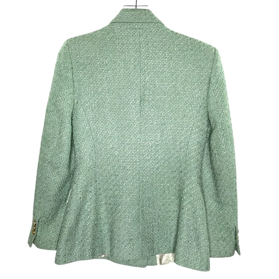 Blazer ZARA M Mujer Texturizado Doble Pecho Verde Mar Dorado Botón Corp Foto 2 de 4
